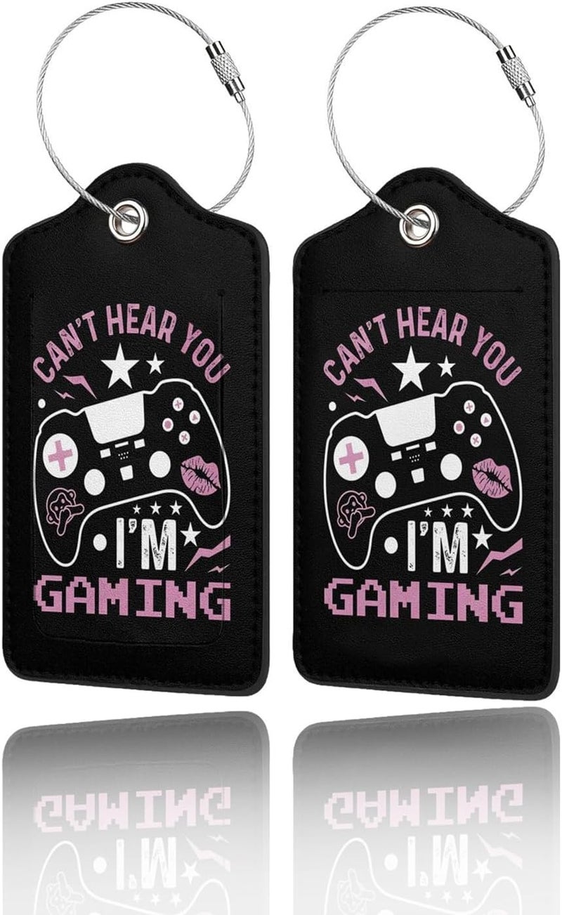 GACCAP 2 Pack Luggage Tags for Suitcase, Privacy Cover ID Label with Stainless Steel and Address Card for Travel Bag Backpack Cruise Ship Essentials Tag Women - Can't Hear You I'm Gaming Gamer Girl - Image 1